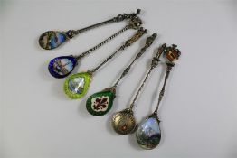 Four Antique Italian 800 Silver and Enamel Souvenir Spoons.