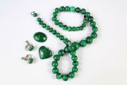 A Graduated Malachite Beaded Necklace