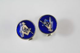 A Pair of Silver and Enamel Masonic Cufflinks