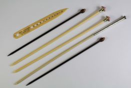 A Pair of Bone and Enamel Finial Knitting Needles