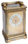 A Mappin & Webb London brass four glass carriage clock, late 19th/early 20th century