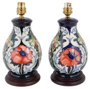 A pair of Moorcroft Rachel Bishop Poppy pattern table lamps, late 20th century