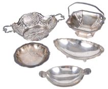 Four Continental silver bon bon dishes, late 19th/early 20th century