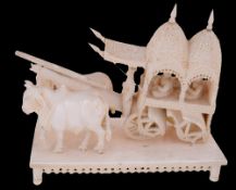 A late 19th century Indian carved ivory tableau of Mughal dignitaries
