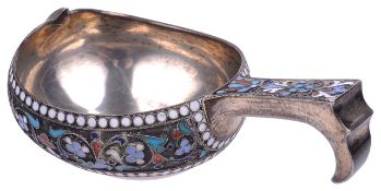 A Russian silver and enamel kovsh, hallmarked Moscow 1896 Aleksandr Vladislavoich Skovronsky