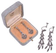 Two pairs of 1950's silver and marcasite drop earrings