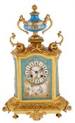A French gilt bronze and porcelain mantle clock, late 19th century