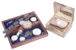 A silver gentlemans open faced pocket watch and further watches
