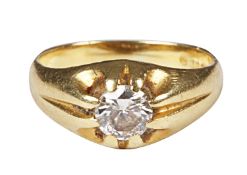 A large Victorian style 18ct gold mounted single stone diamond set ring