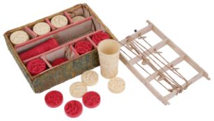 A set of late 19th century Chinese carved Canton ivory draught/backgammon counters