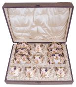 A cased set of Royal Crown Derby porcelain tea cups with saucers, circa 1907,