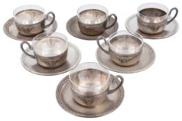 A set of six WMF silver plated teacups with saucers, circa 1910