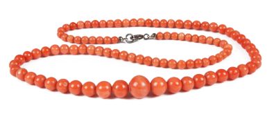 A single row graduated coral bead necklace