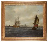 Attributed to Thomas Mitchell (fl. 1735-1790) 'British ships off a French port'
