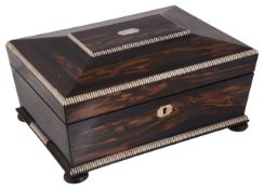 A Victorian coromandel sewing box and contents