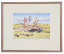 Four Bob Farndon golfing and cricket limited edition coloured prints, 20th century