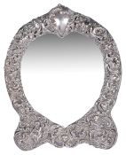 A Victorian heart shaped silver easel mirror, hallmarked London 1900