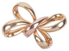 A Continental 18ct gold two colour 'tied' ribbon bow brooch