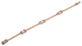 A Victorian 18ct gold, ruby and opal set bracelet,