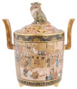A fine Satsuma twin handled censer and cover by Kinkozan, Meiji period