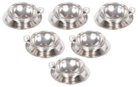 A set of six Continental silver teacups with saucers, hallmarked 800