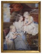 A portrait miniature of a lady with children on ivory