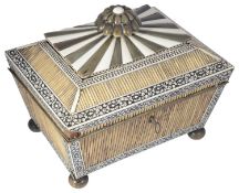 A Victorian porcupine quill and ivory sewing box