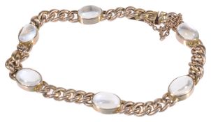 A 9ct gold curbed link moonstone bracelet