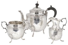 An Edwardian silver batchelor tea service, hallmarked Sheffield 1909