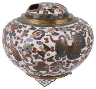 A late 19th century cloisonne incense burner and cover