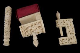Three Cantonese late 19th/early 20th century ivory sewing accessories