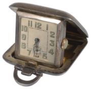 A George V silver cased Sapho miniature travelling clock, hallmarked Birmingham 1932