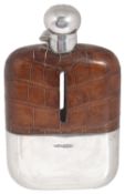 An Edwardian silver and leather bound hip flask, hallmarked Sheffield 1905