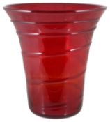 A Whitefriars ruby glass ribbon trailed vase by Barnaby Powell, 20th century