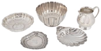 A small collection of Contemporary silver trinket dishes, bowl and cream jug