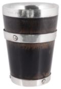 A Victorian silver bound wooden beaker, hallmarked London 1876