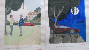 Smilby, Francis Wilford-Smith forty coloured 'Travel/Holiday/Car/Boat' themed artists rough sketches