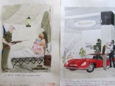 Smilby, Francis Wilford-Smith forty coloured 'Travel/Holiday/Car/Boat' themed artists rough sketches