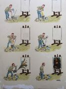 Smilby, Francis Wilford-Smith three coloured themed series cartoon drawings for Playboy