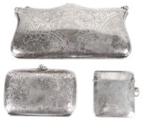 A silver cigarette case, vesta case and an EPNS evening purse(3)