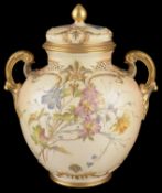 A Royal Worcester blush ivory jar and cover, circa 1890