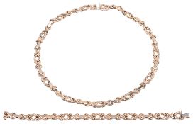 A Continental 9ct gold fancy link necklace and matching bracelet(2)