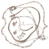 A Continental 9ct gold woven necklace and other gold jewellery