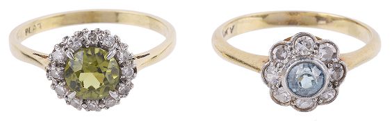 Two delicate Edwardian diamond and gem set daisy cluster rings(2)