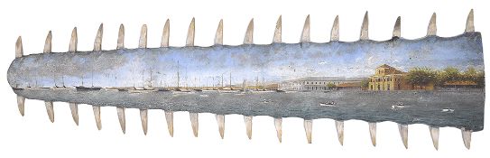 A late 19th c. hand painted sawfish rostrum