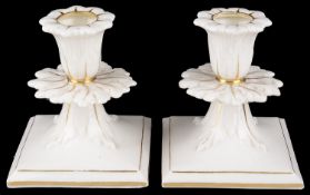 Graingers Worcester glazed parianware dwarf candlesticks, 19th c. (2)