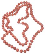 A natural red coral bead necklace