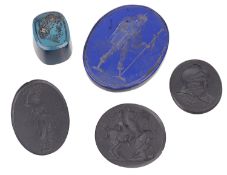 A collection of Georgian tassies and Wedgwood basalt intaglios(5)