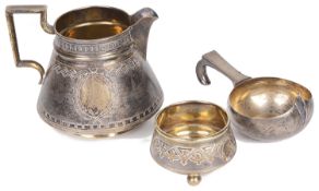 A Russian silver jug and bowl with Russian silver kovsh