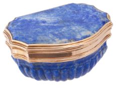 A 19th century French 18ct gold mounted carved lapis lazuli snuff box
